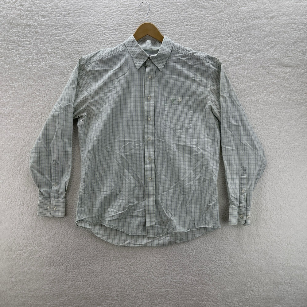 Genteal Shirt Mens Large White Green Plaid Performance Button Down Preppy Office